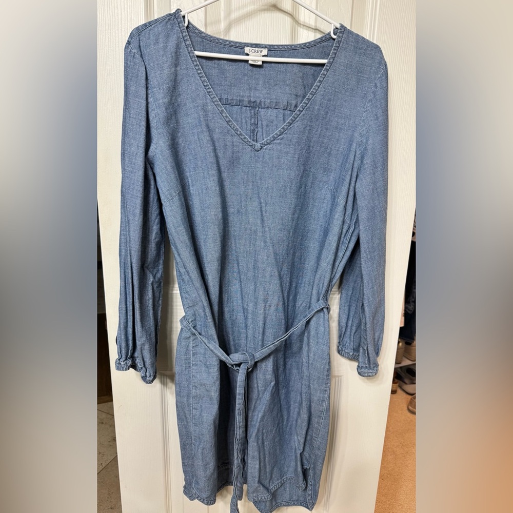 J.Crew factory chambray V-Neck Long Sleeve Belted Dress